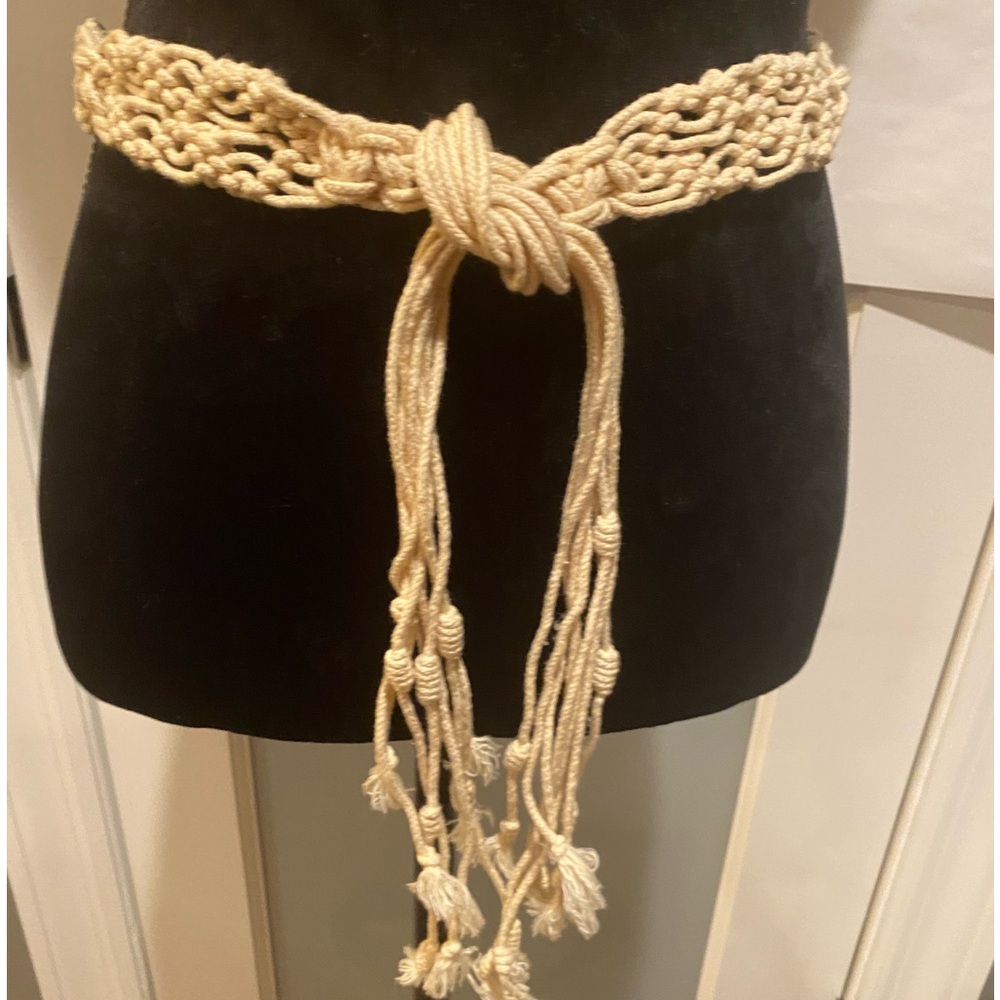 Woven macrame Rope Tassel Belt - Cream natural